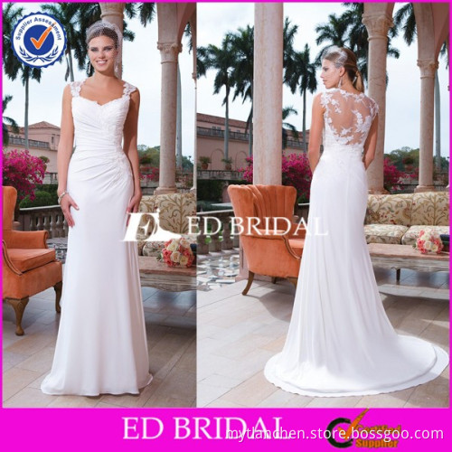 CE1270 Sexy Fitted 2016 See Through Back Lace Pleat Chiffon Country Style Wedding Dresses